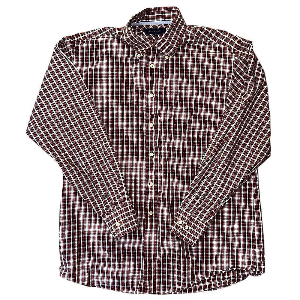 NWOT Tommy Hilfiger Red Plaid Cotton Button Down Men's Shirt Large